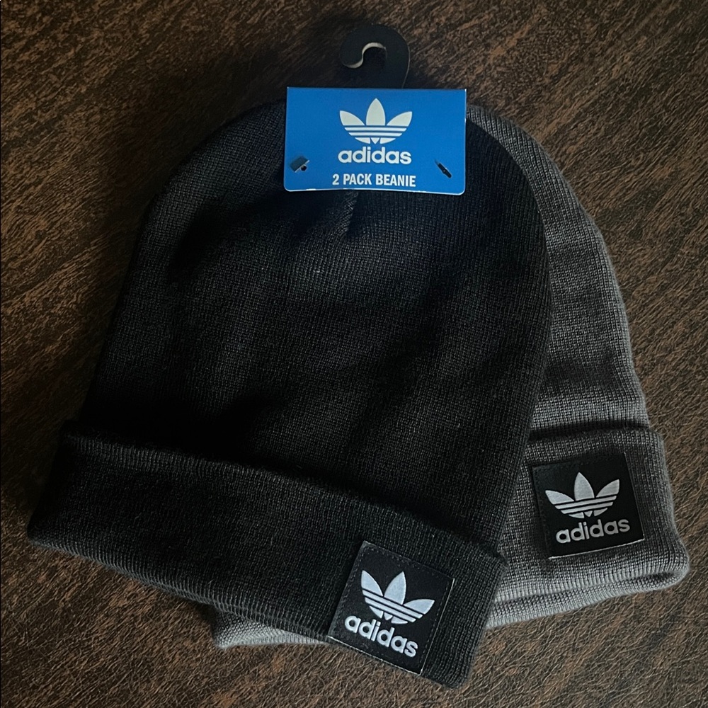 NWT Adidas Dual Pack Black and Gray Beanies